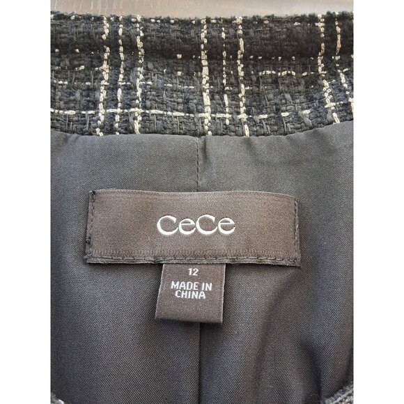 CeCe Metallic Plaid Short Sleeve Tweed Mini Dress Embellished Rhinestone Button- - Picture 6 of 7